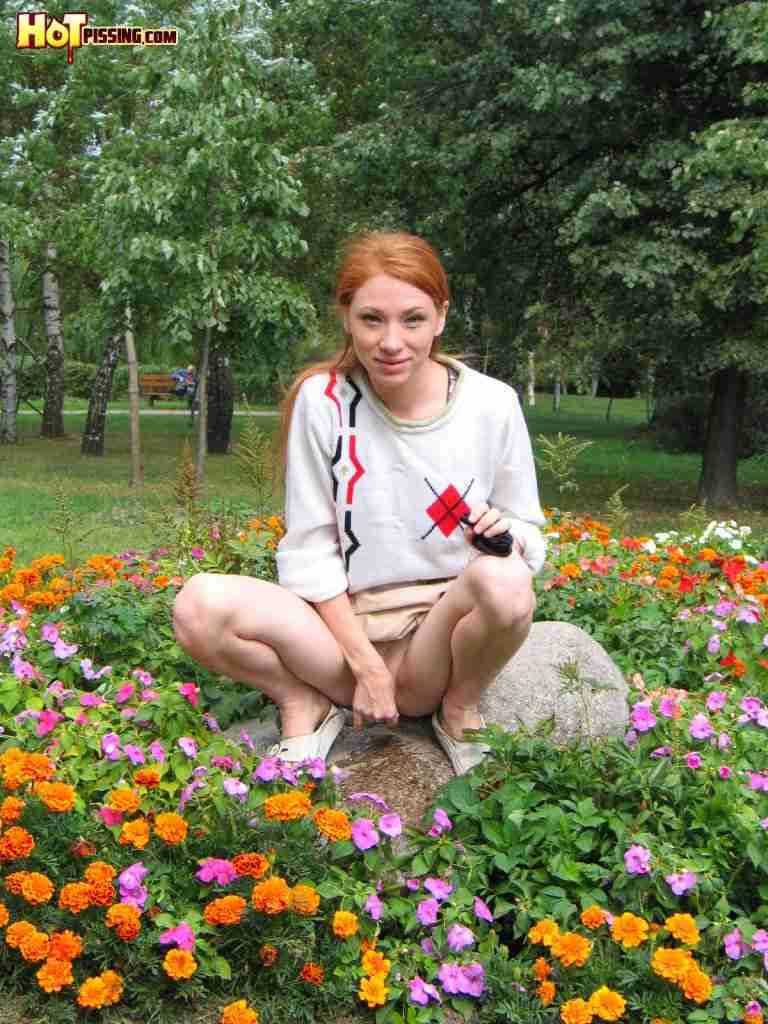 Redhead peeing outdoors #76586080