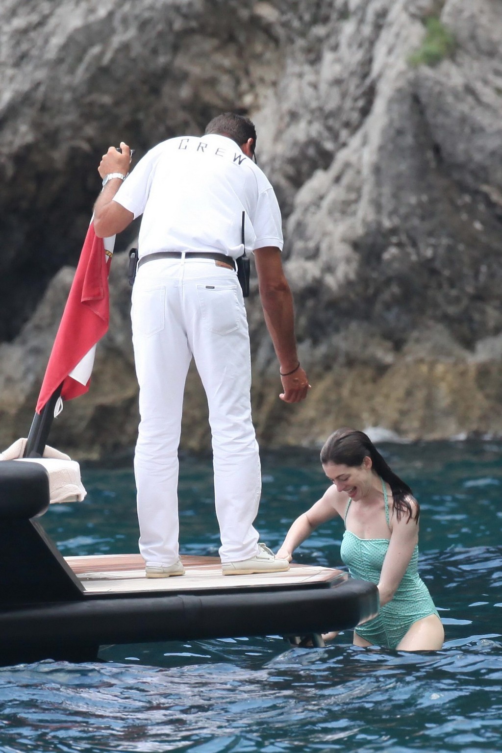 Anne Hathaway shows pokies wearing skimpy wet swimsuit in Italy #75294898