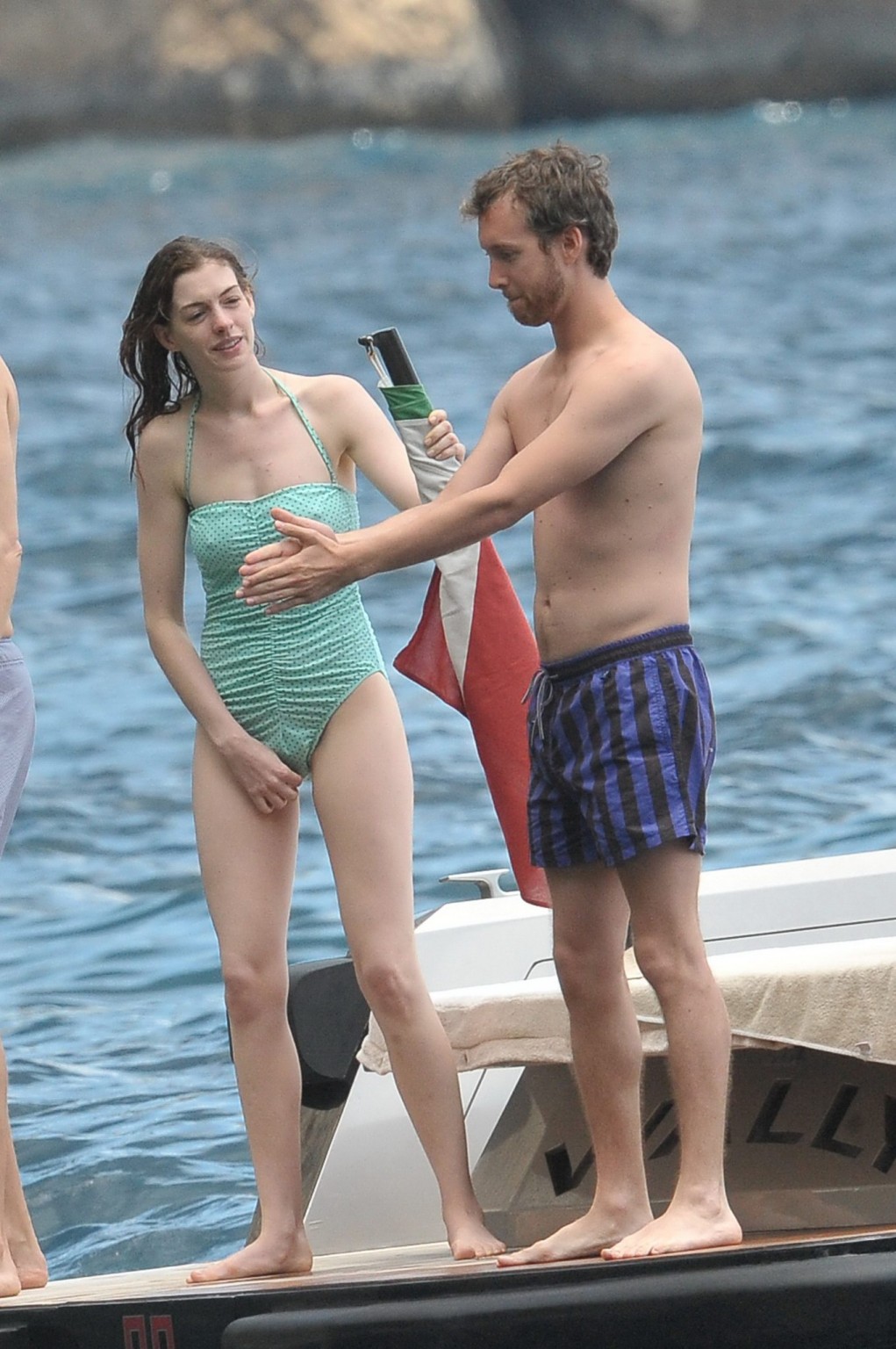 Anne Hathaway shows pokies wearing skimpy wet swimsuit in Italy #75294992