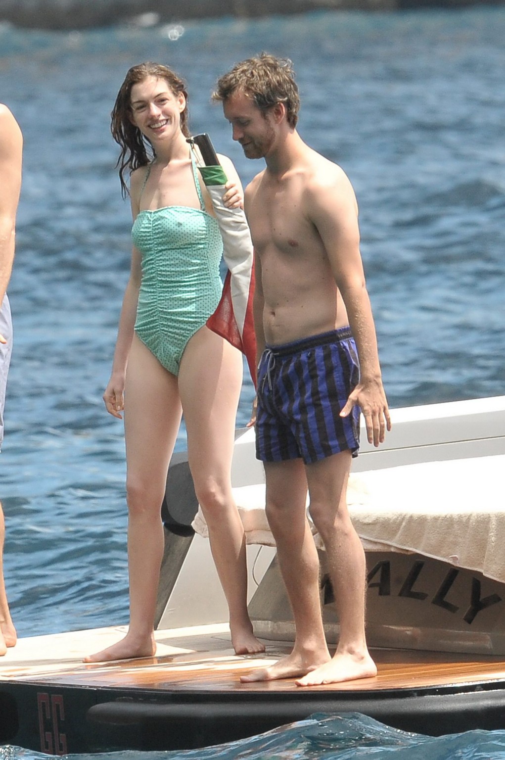 Anne Hathaway shows pokies wearing skimpy wet swimsuit in Italy #75294996