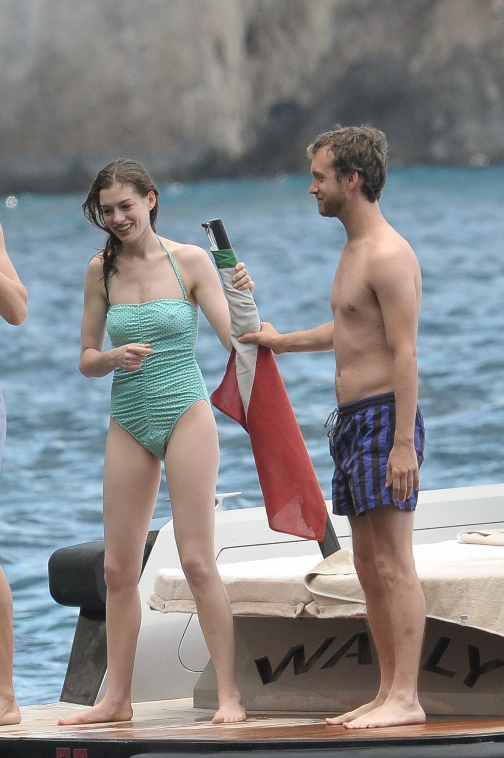 Anne Hathaway shows pokies wearing skimpy wet swimsuit in Italy #75295002