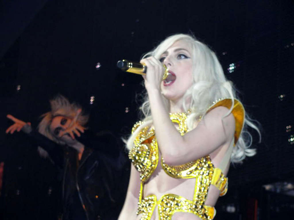Lady Gaga in ripped fishnet stockings flashing her panties in public #75370668