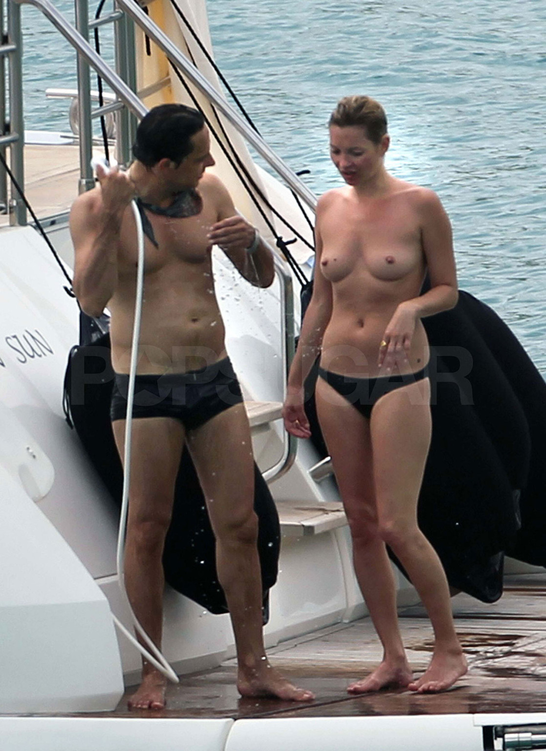 Kate Moss enjoying with her boyfriend on yacht in topless paparazzi photos #75347823