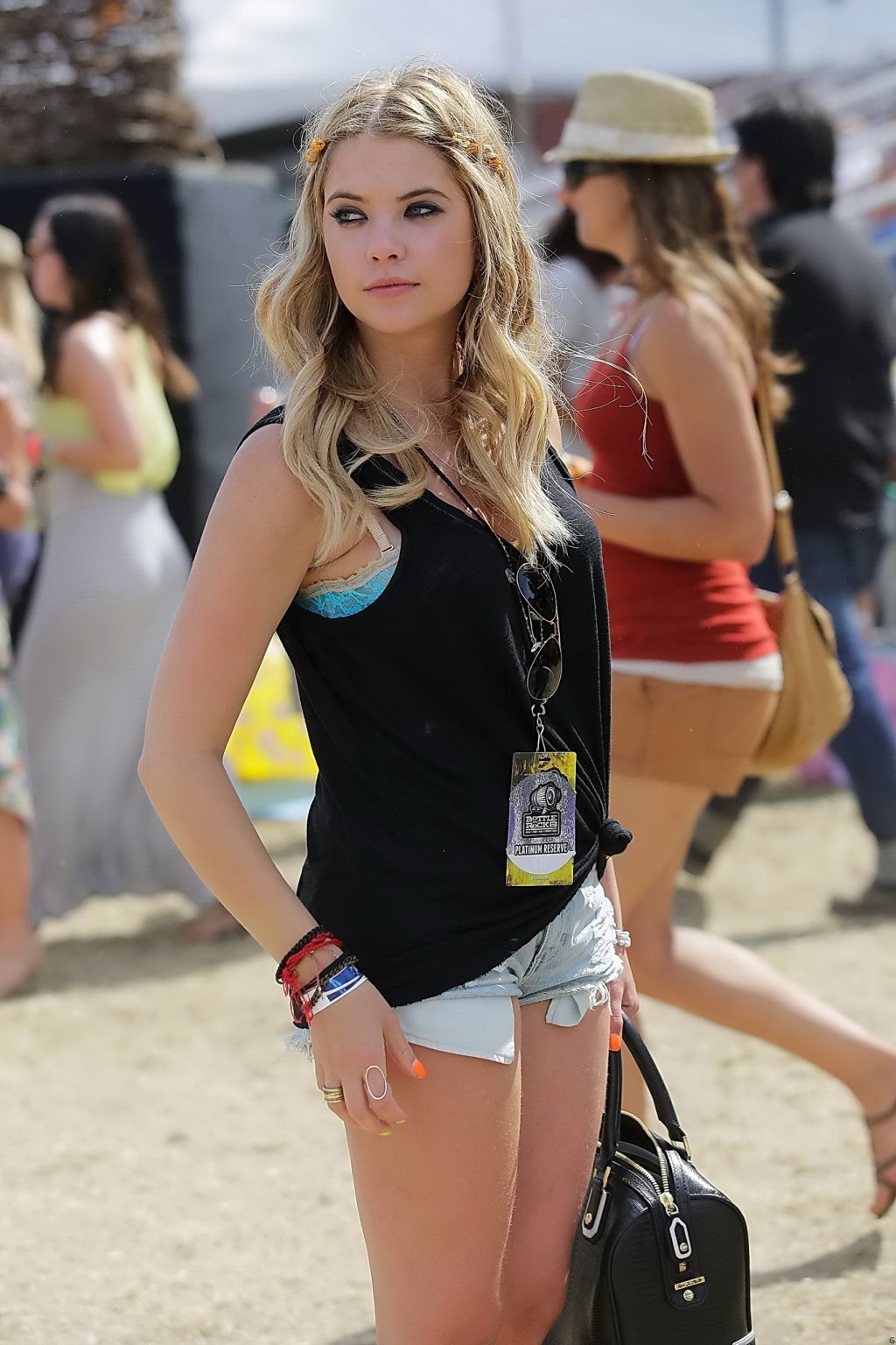 Ashley Benson wearing transparent tank top and hotpants at the Bandeau festival  #75232479