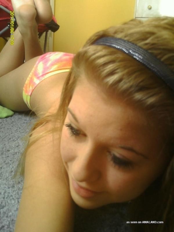 Blonde teen chick modeling bikinis while self-shooting #75696960
