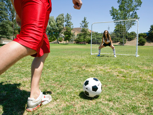 Busty Soccer Player takes home her very own cock slave #77348155