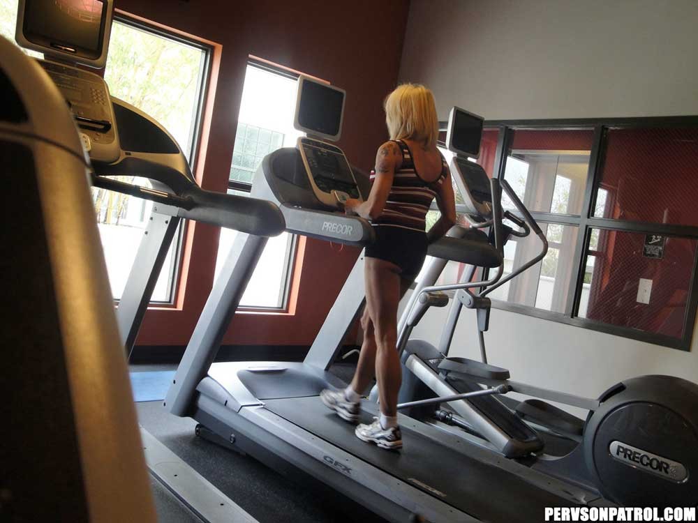 Sluty blonde milf working out at the gym while being watched #73669317