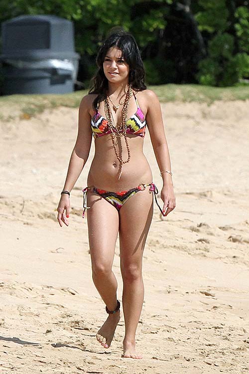 Vanessa Hudgens covering her huge boobs with hands on beach #75275130