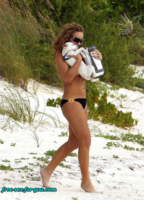 Mariah Carey tit slip and topless on beach paparazzi pictures #75423502