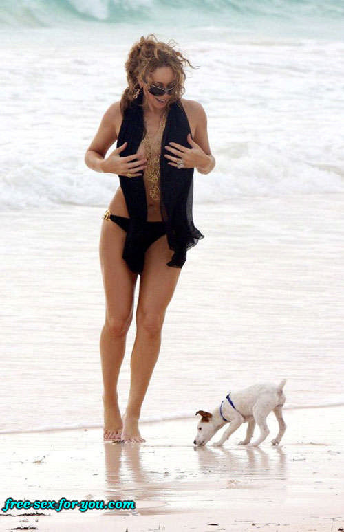 Mariah Carey tit slip and topless on beach paparazzi pictures #75423582