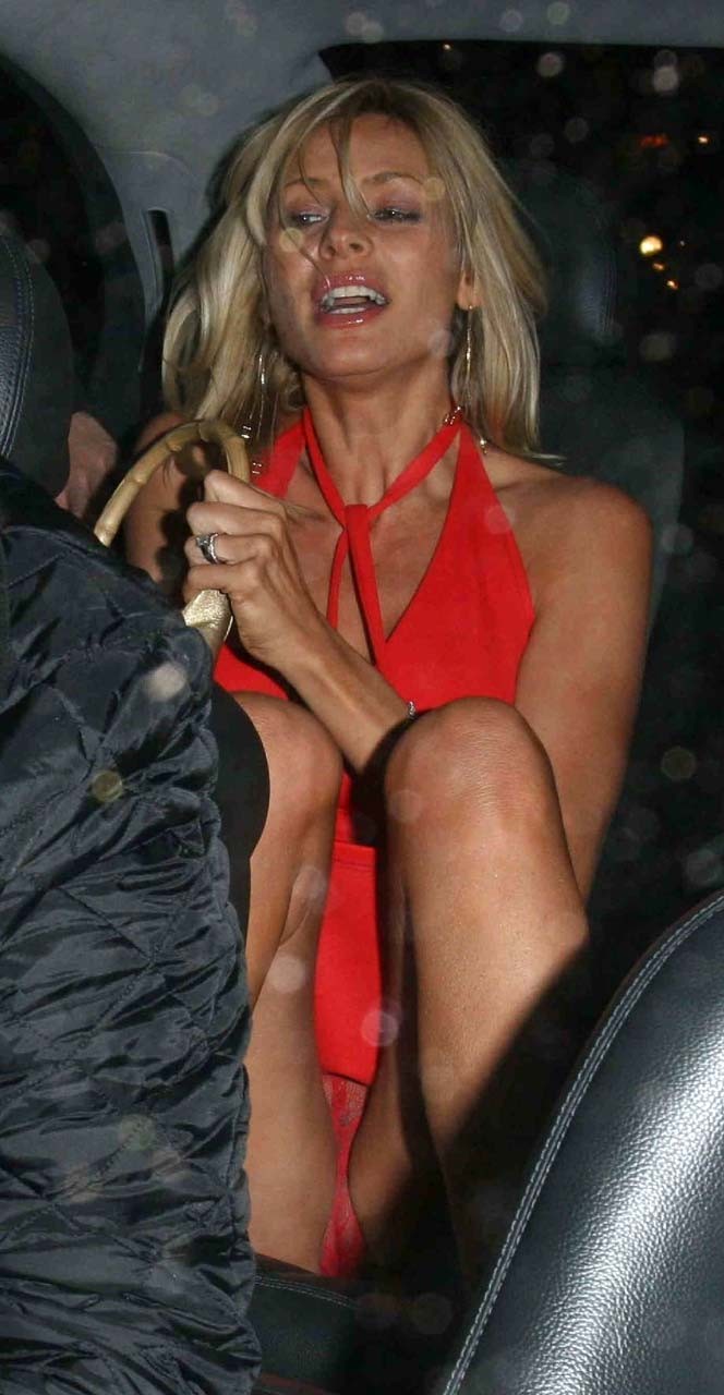 Tess Daly flashing her panties upskirt in car and side boobs paparazzi pictures #75315771