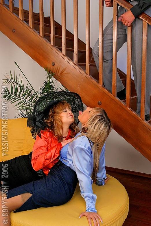 Fully clothed watersports loving babes jizzed and pissed on #78697296