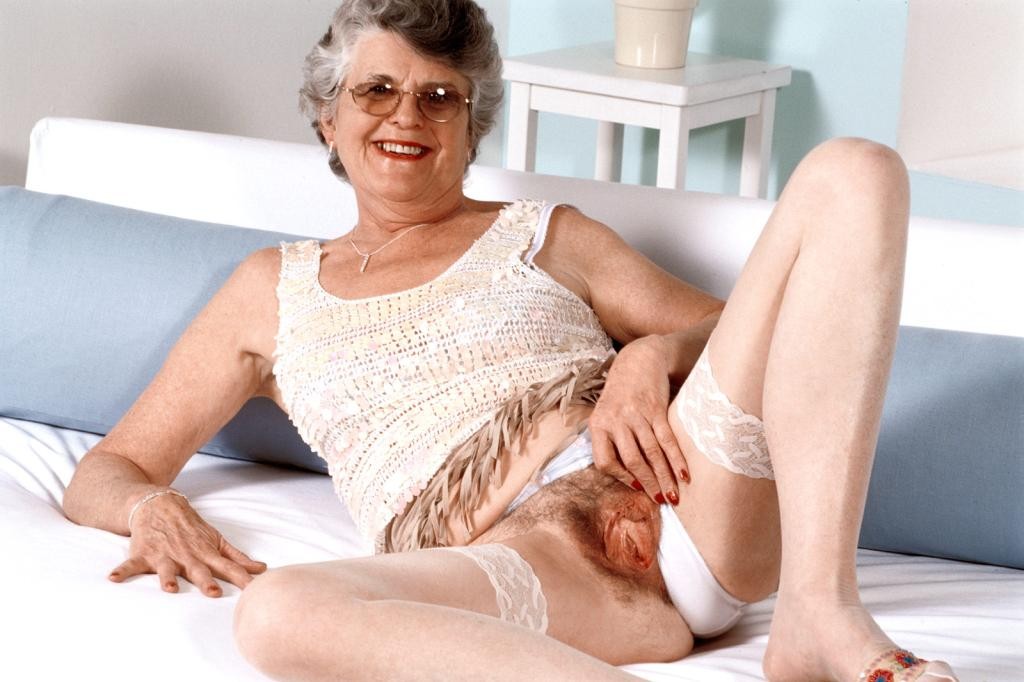 Horny granny in stockings spreading her hairy pussy #77253770