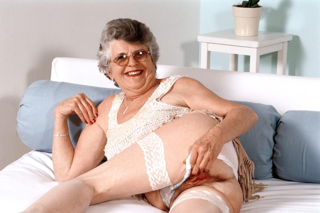 Horny granny in stockings spreading her hairy pussy #77253776