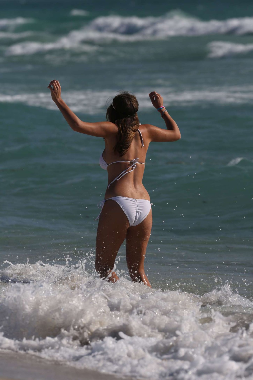 Imogen Thomas busty and booty in a tiny white bikini at the beach in Miami #75170060