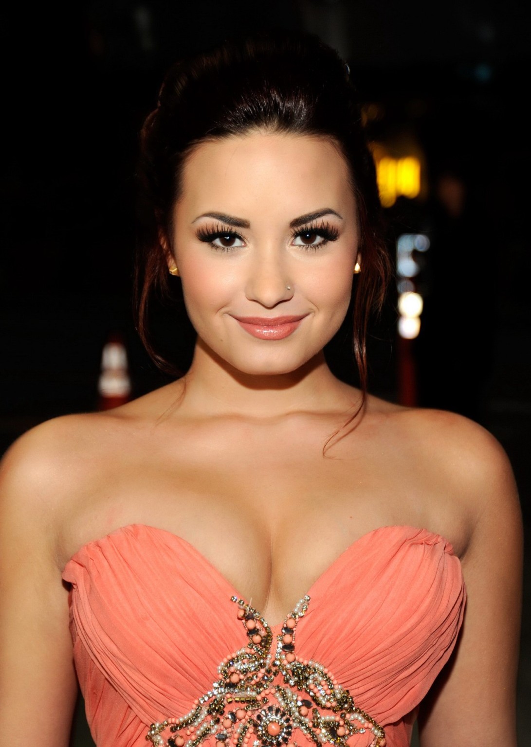 Demi Lovato shows cleavage wearing strapless dress at 2012 People's Choice Award #75276458