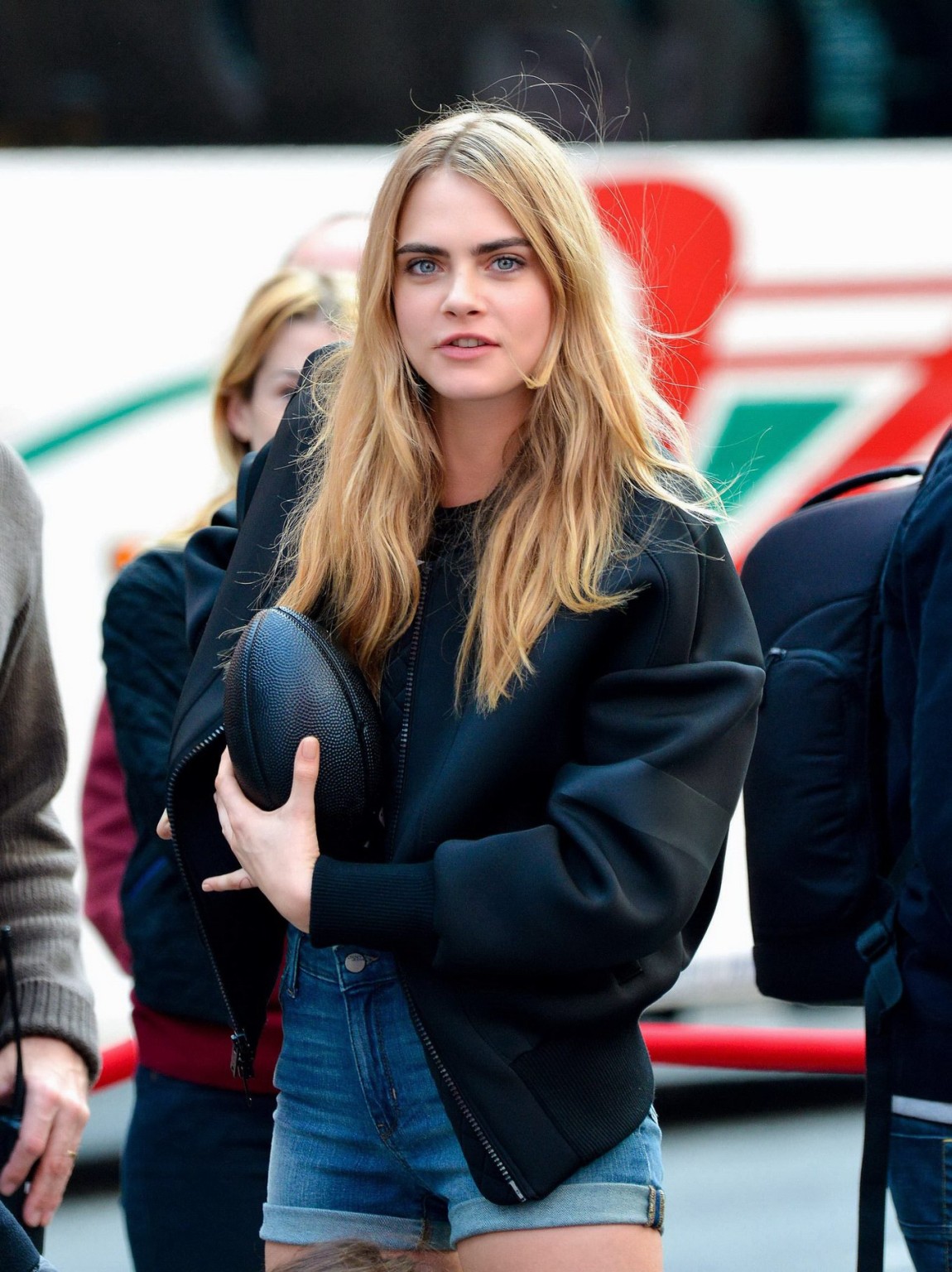 Cara Delevingne shows off her legs  ass wearing denim hotpants on the set of DKN #75215681