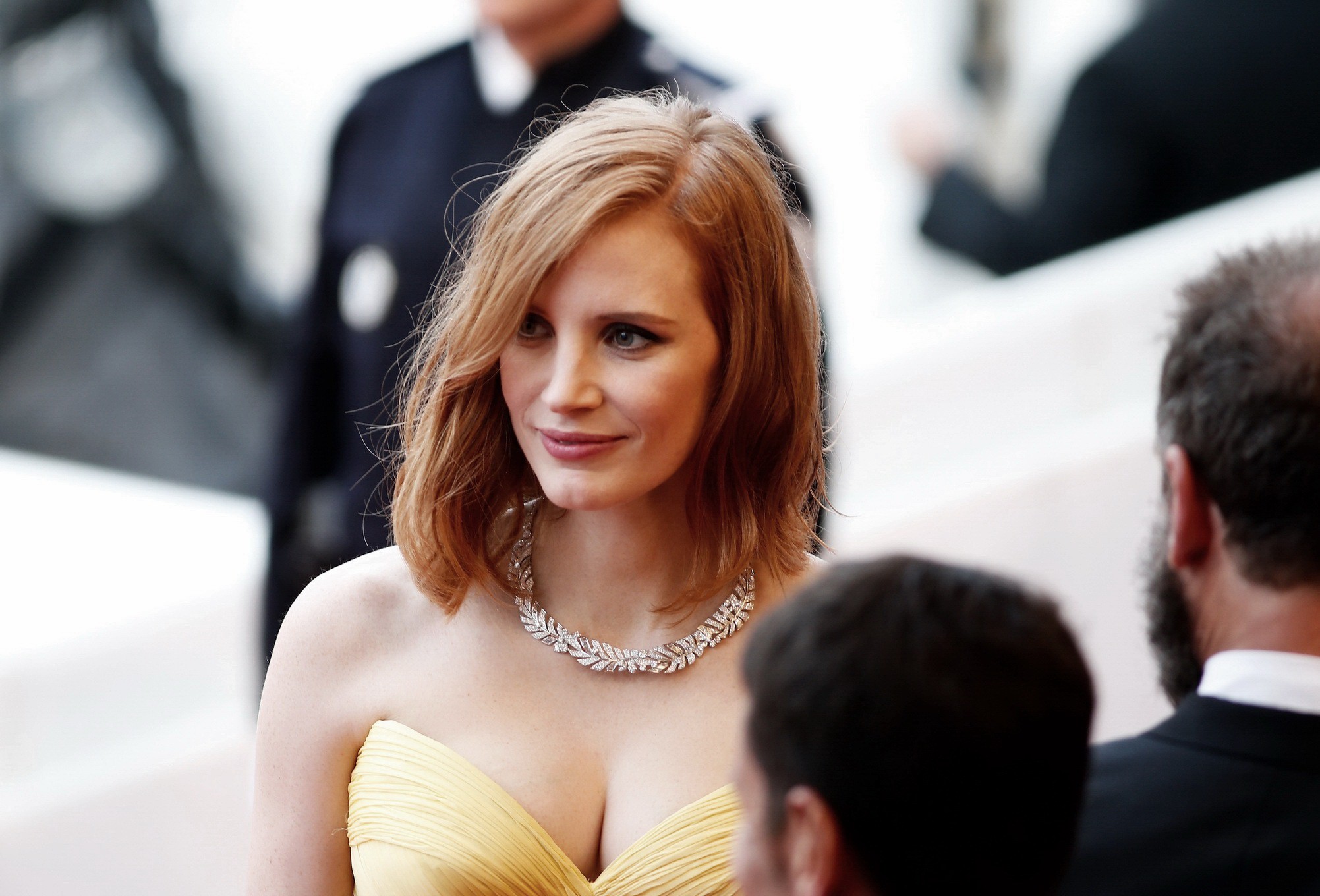 Jessica Chastain busty in yellow strapless dress #75142725