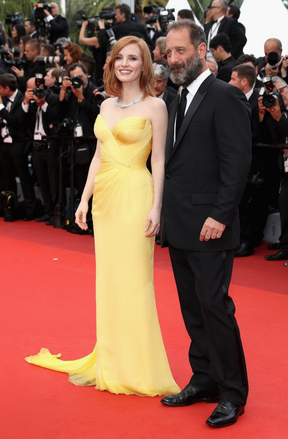 Jessica Chastain busty in yellow strapless dress #75142762