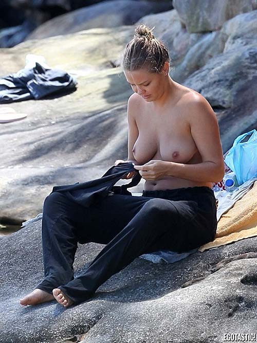 Lara Bingle topless sunbathing on beach paparazzi photos #75278347