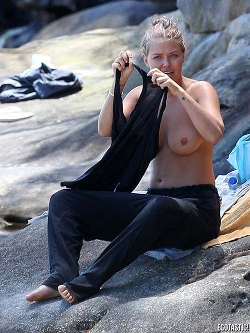 Lara Bingle topless sunbathing on beach paparazzi photos #75278362