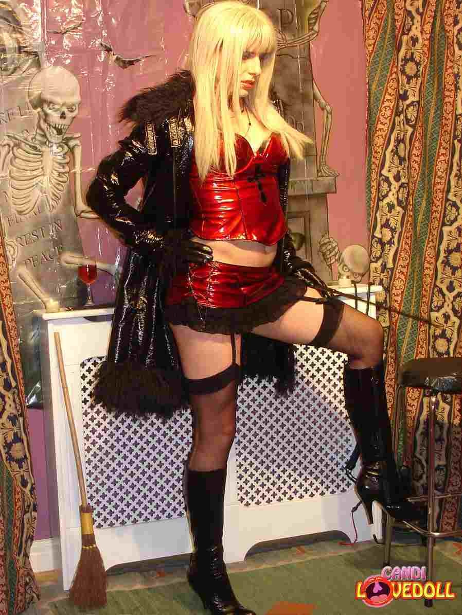 Sexy blonde tranny dressed in red pvc #75769965