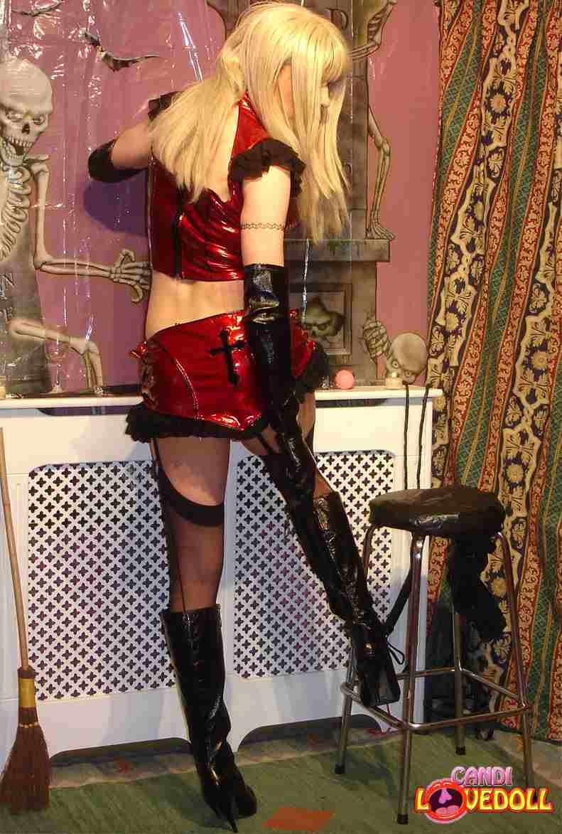 Sexy blonde tranny dressed in red pvc #75770008