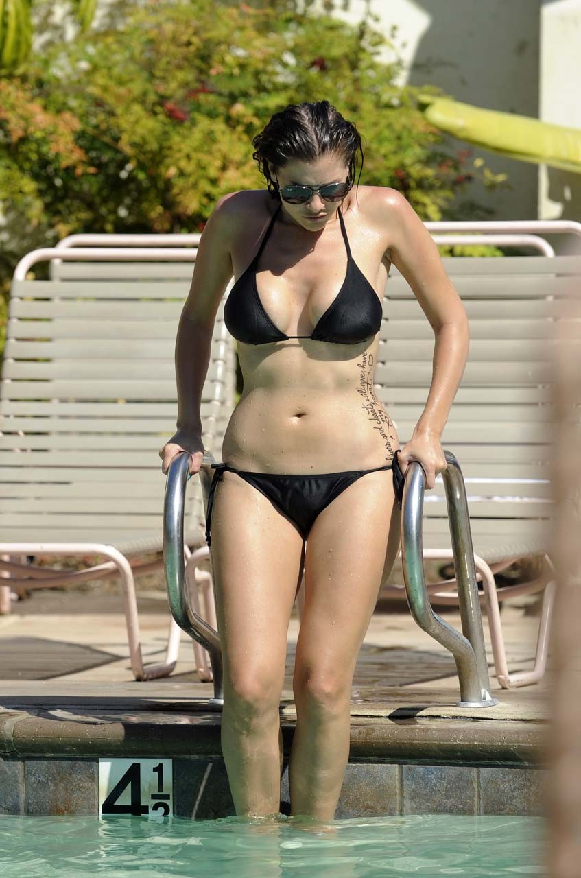 Imogen Thomas exposing fucking sexy body and hot ass in bikini on pool #75298033