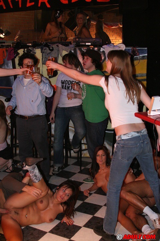 Drunk party babes gangbanged and covered in sticky cum in public #74114257