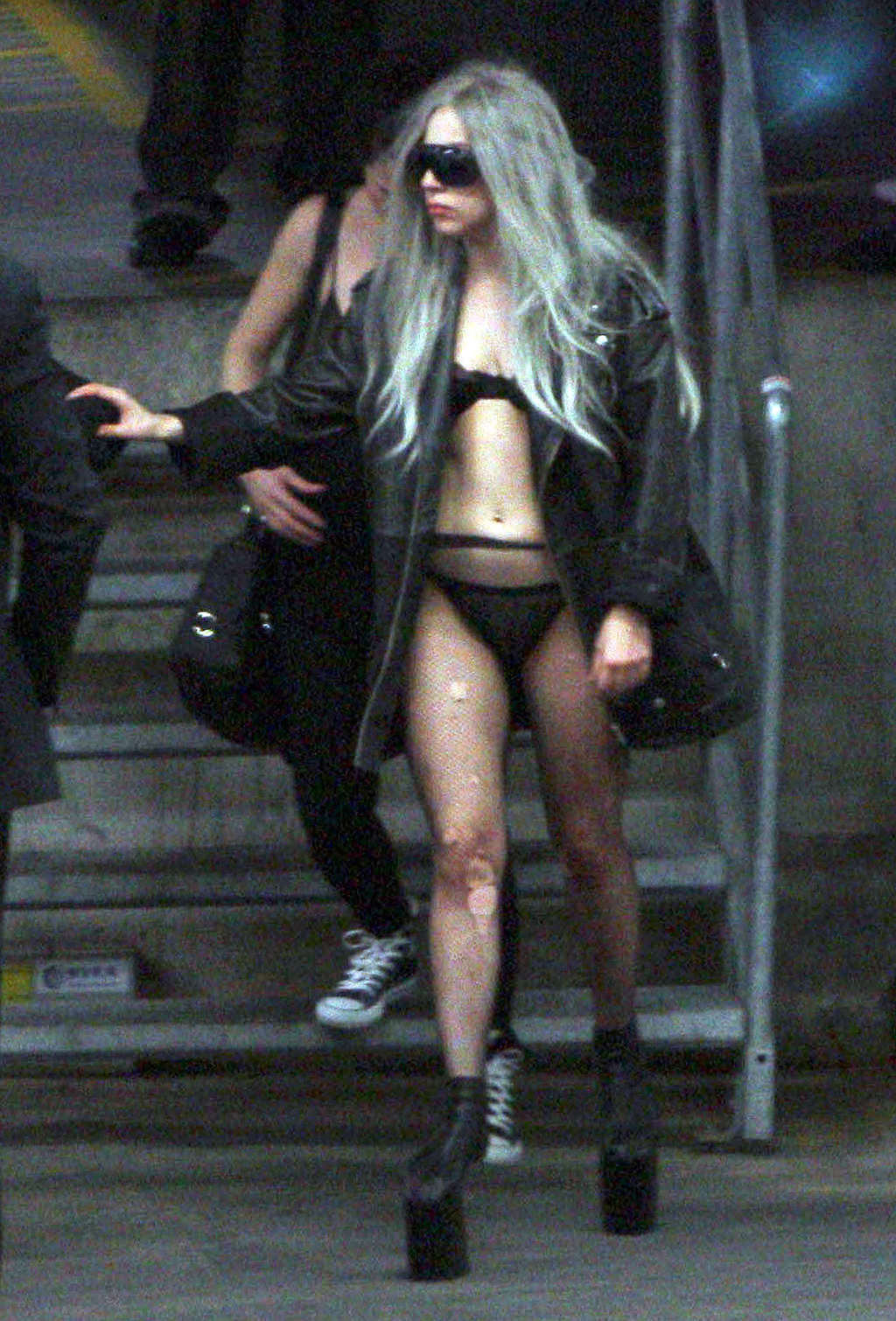 Lady Gaga show pussy in see thru panties and in stockings #75350189