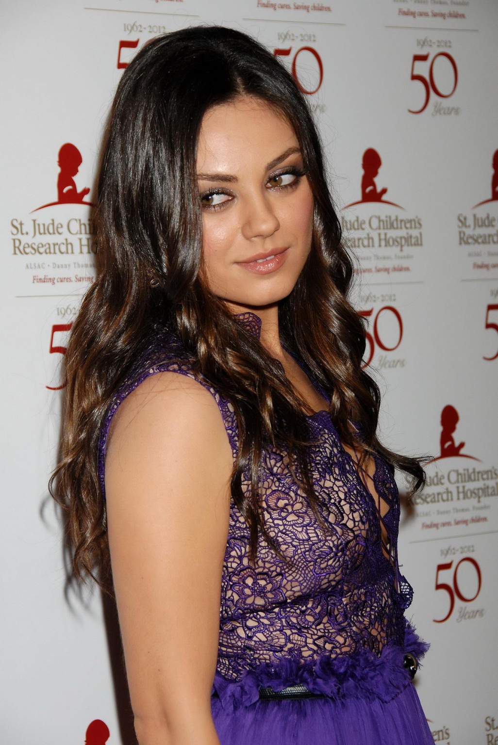 Mila Kunis braless wearing sexy purple dress at St. Jude event in LA #75276834