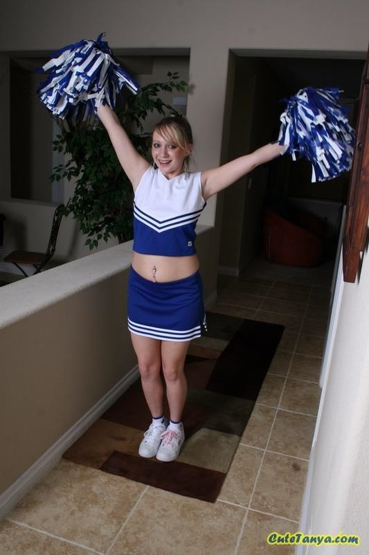 Cute blonde cheerleader rubbing sweet shaved pussy #73659220