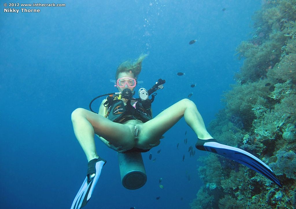 Nikky Thorne shows her scuba pussy under the ocean #70983248