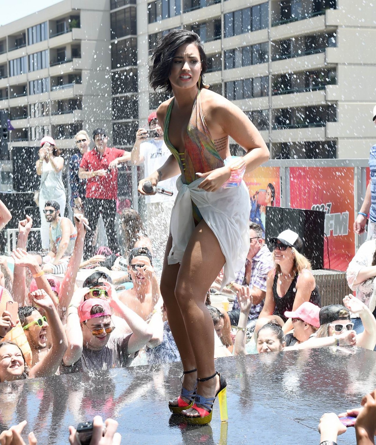 Demi Lovato getting wet in low cut swimsuit poolside #75159293