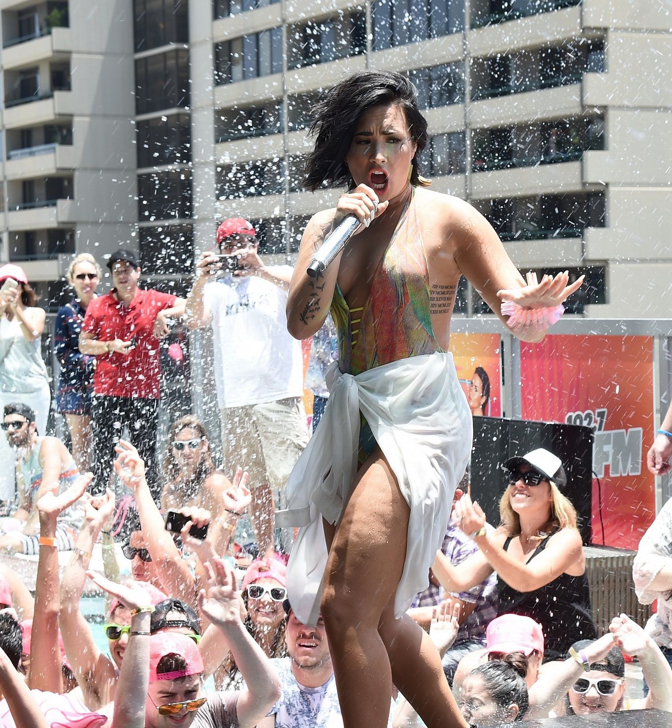Demi Lovato getting wet in low cut swimsuit poolside #75159300
