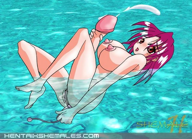 Pink haired hentai ladyboy playing gently with her dick #69590006