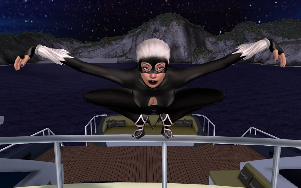 Busty superhero in a catsuit assaulting a yacht #69518047