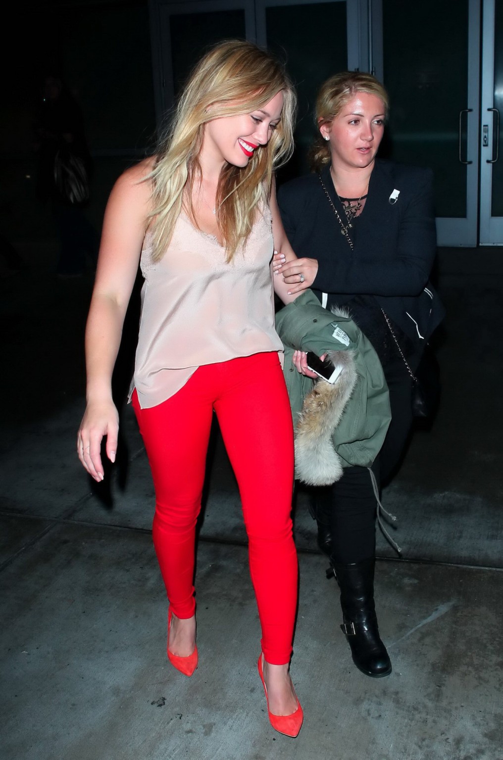 Hilary Duff Wearing Tank Top And Red Tights Leaving Pink Concert At The Staples 