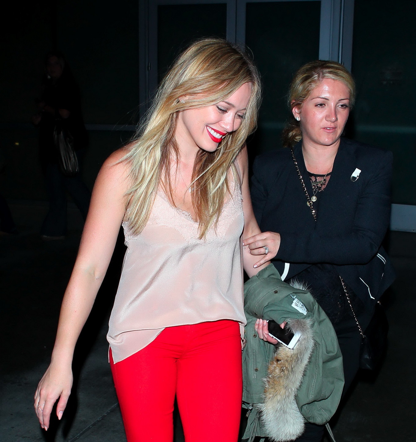 Hilary Duff wearing tank top and red tights leaving Pink concert at the Staples  #75215860