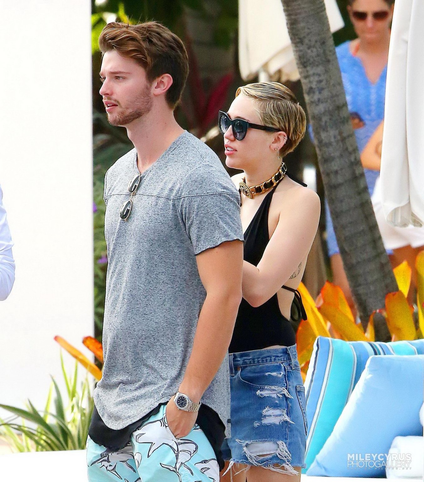 Miley Cyrus wearing swimsuit and hotpants at a pool in Miami #75178797