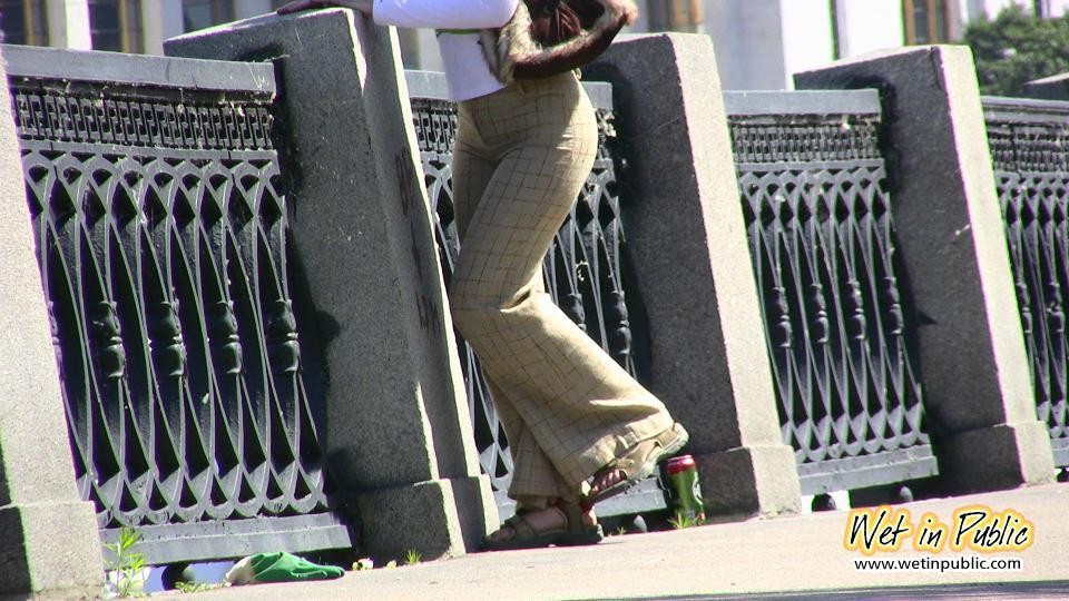 Amateur pisser relaxes too soon and wets her pants on an embankment #73239297