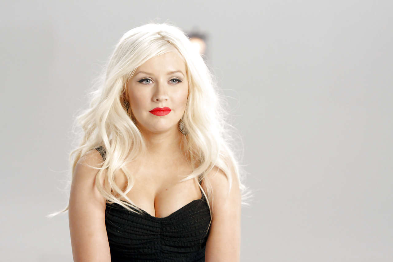 Christina Aguilera show big cleavage and boobs in see thru dress #75302395