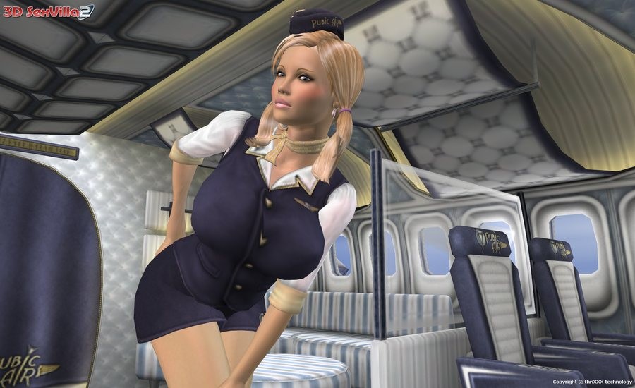 Busty 3d animated stewardess fucked in the air #69481292
