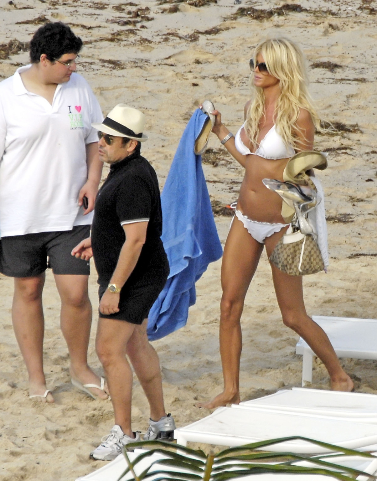Victoria Silvstedt busty wearing skimpy white bikini on the beach in St. Barts #75322696
