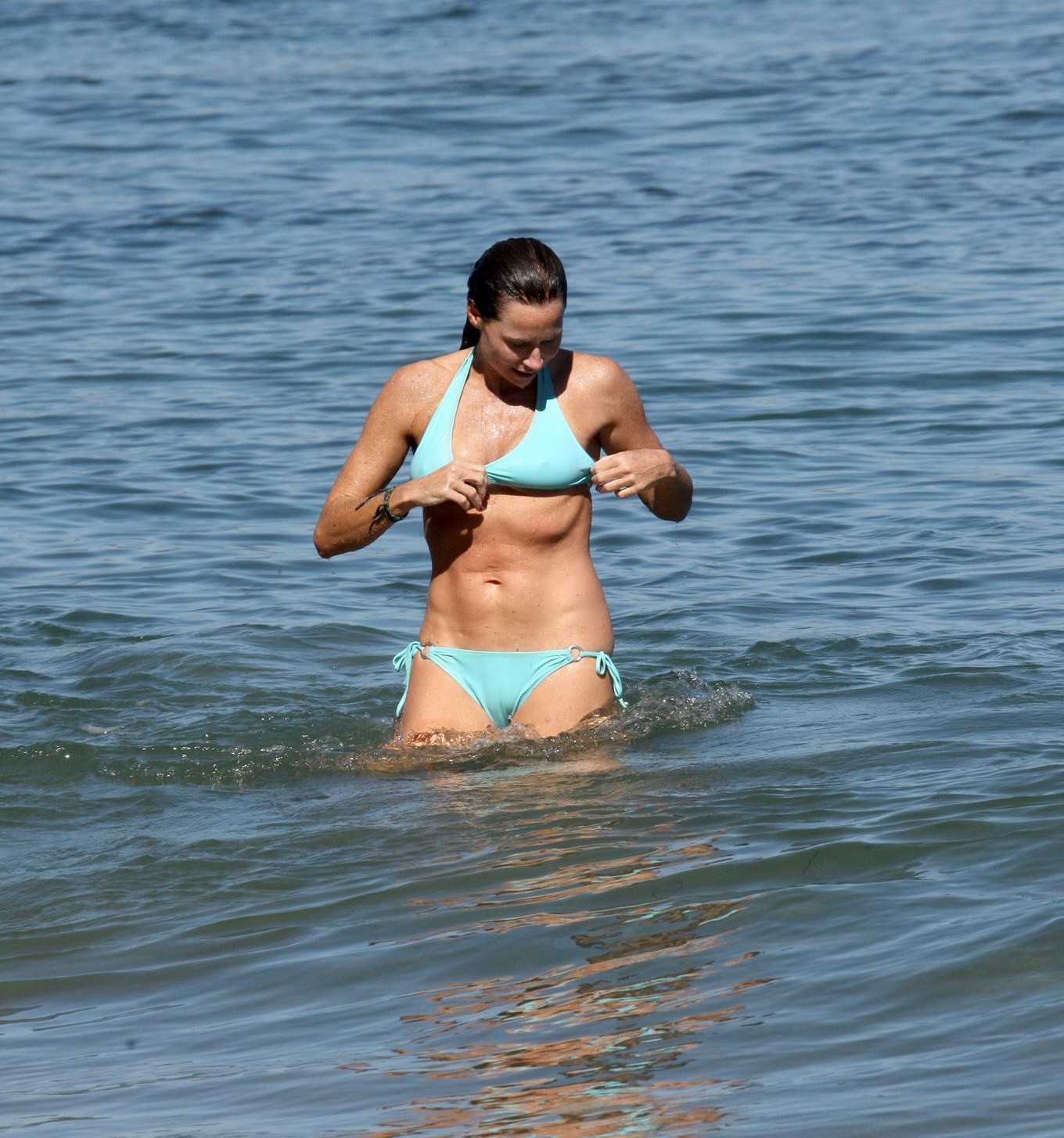 Minnie Driver wearing sky blue bikini on the beach in Malibu #75289507
