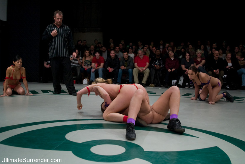 Non-scripted naked tag team wrestling in front of a crowd #72156866
