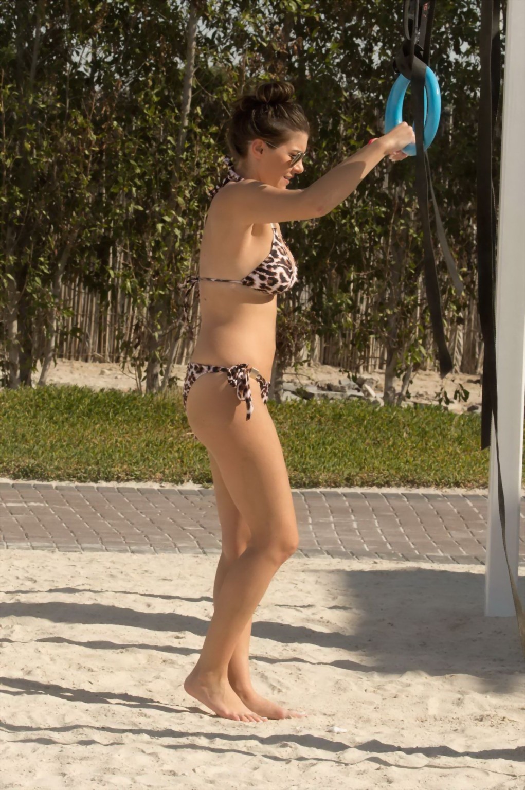 Imogen Thomas wearing skimpy leopard print bikini at Jumeirah Beach #75168555