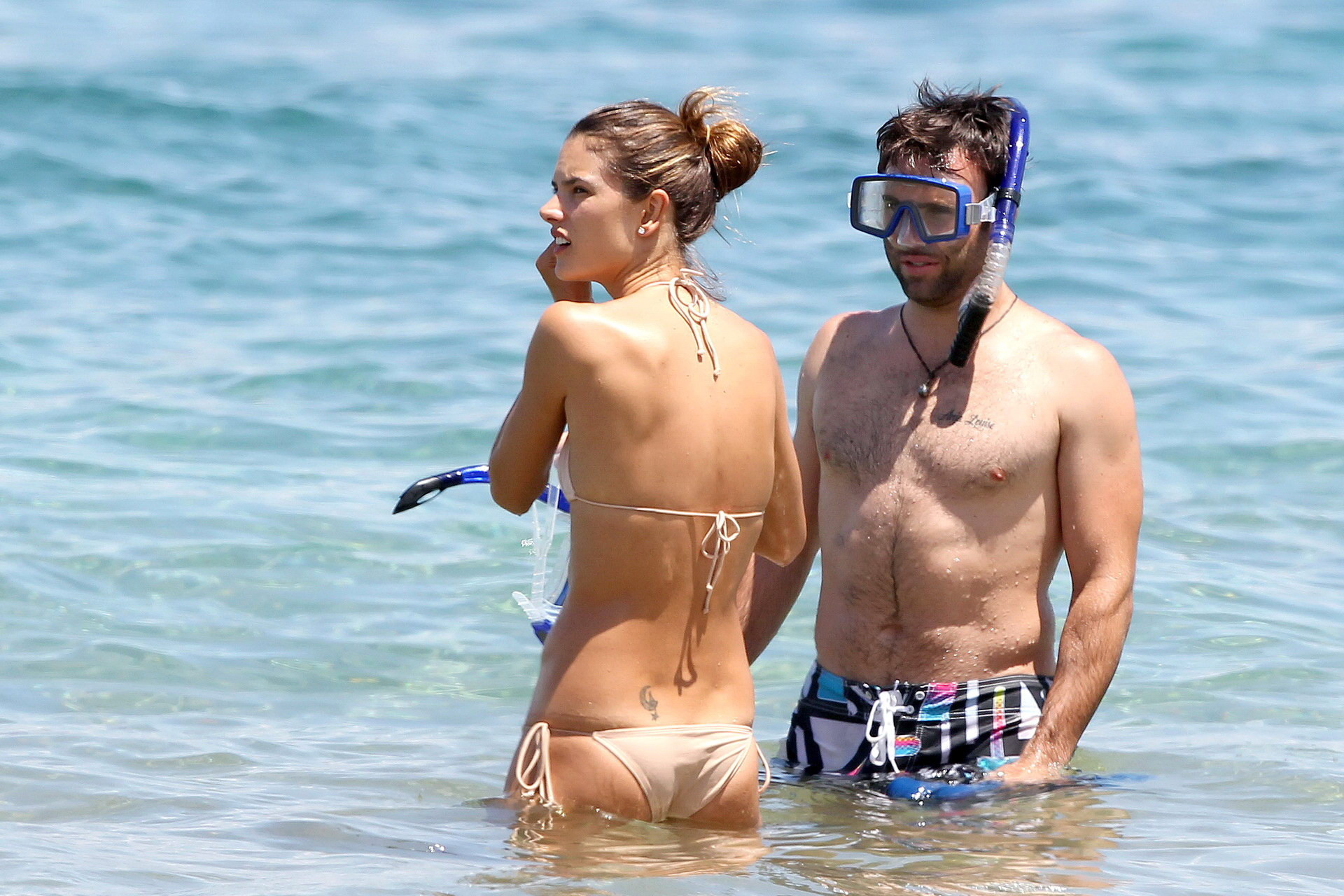Alessandra Ambrosio showing her boobs in wet see-through bikini after free divin #75338724