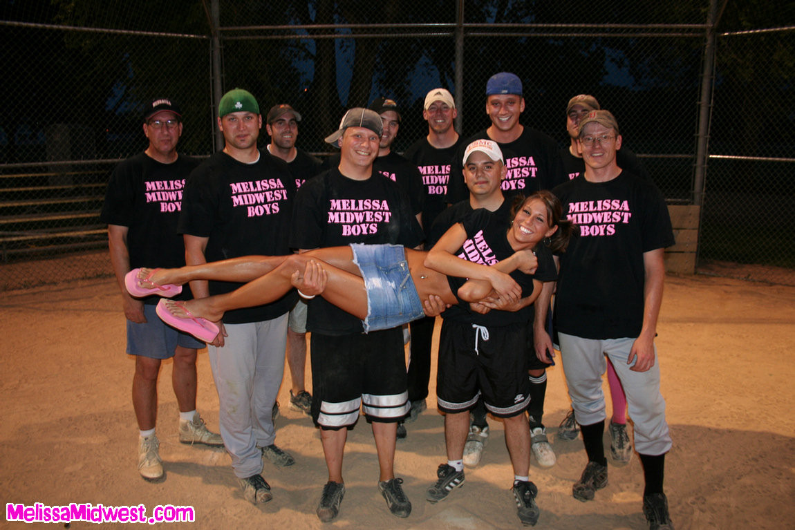 Melissa Midwest out at a softball game with her team shirt on #67634415