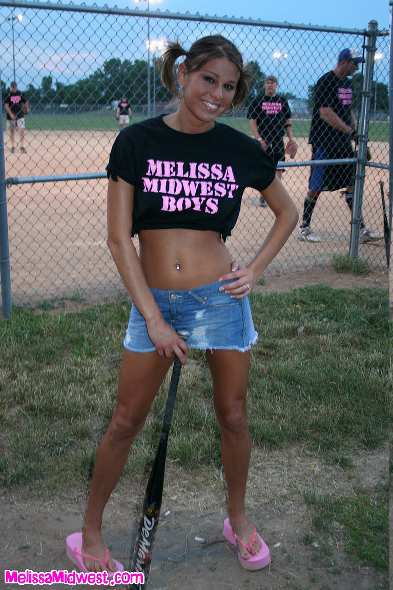 Melissa Midwest out at a softball game with her team shirt on #67634443